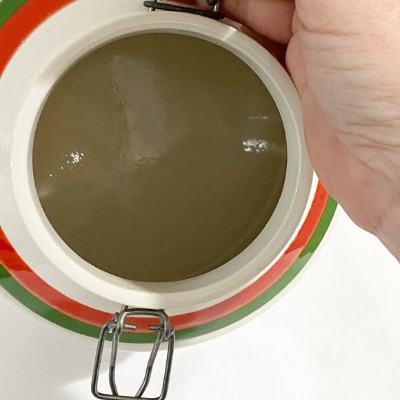 Vintage 1970s Line Cookie Jar by Massimo Baldelli Italia White Red Green Ceramic - Picture 6 of 9